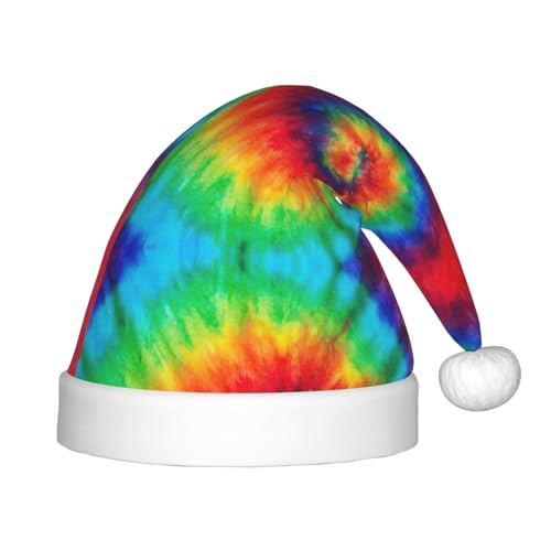 Longzehao Weihnachtsmütze für Kinder mit Plüschfell, Batikfärbung, Regenbogen-Druck, Weihnachtsmützen für Silvester, Partyzubehör Longzehao Weihnachtsmütze für Kinder mit Plüschfell, Batikfärbung, Regenbogen-Druck, Weihnachtsmützen für Silvester, Partyzubehör von Longzehao