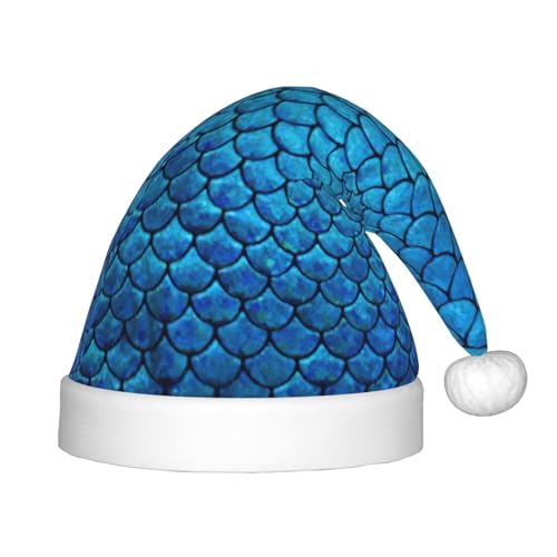 Longzehao Weihnachtsmützen mit blauem Fischschuppen-Druck für Kinder mit Plüschfell, Weihnachtsmützen für Silvester, Partyzubehör Longzehao Weihnachtsmützen mit blauem Fischschuppen-Druck für Kinder mit Plüschfell, Weihnachtsmützen für Silvester, Partyzubehör von Longzehao