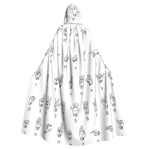 Unisex Roben Capes Adult Sign Language Alphabet Print Hooded Cloak for Cosplay Halloween Carnival Costumes von Longzehao