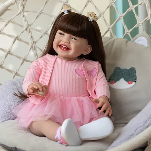 Lonian 24 Zoll 60 cm lächelnde Silikon-Babypuppen, die echt Aussehen, weiche Körper, handgefertigte Spielzeuge, lebensechte, Geburtstag, Geschenkpuppen (Blue Eyes) von Lonian