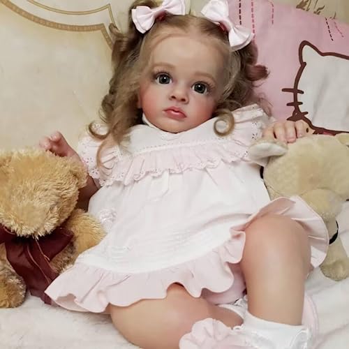 Lonian 24 Zoll 60 cm wiedergeborenes Kleinkind, niedliche Mädchenpuppe mit verwurzeltem hellblondem Haar, weiche Kuschelkörperpuppe (braune Augen) von Lonian