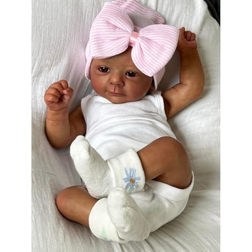 Lonian 48CM Haut Reborn Puppen Schwarzes Mädchen Realistische Puppe Afrikanisches Amerika Leben Wie Baby, das echt aussieht Weicher Körper (Augen öffnen) von Lonian