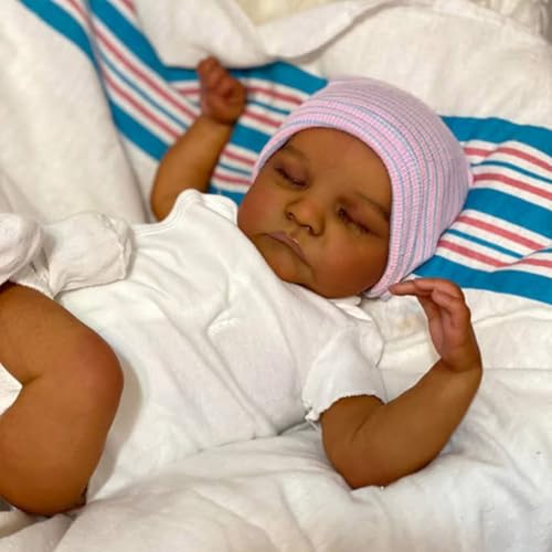 Lonian 48CM Haut Reborn Puppen Schwarzes Mädchen Realistische Puppe Afrikanisches Amerika Leben Wie Baby, das echt aussieht Weicher Körper (Augen schließen) von Lonian