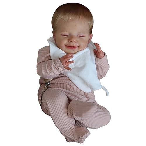 LONIAN 49CM Ganzkörper-Vinyl-Reborn-Mädchenpuppe, schlafendes, lächelndes Baby, handgefertigte Puppe, echtes Baby, Kunstpuppe zum Sammeln von Lonian