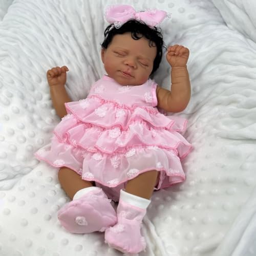 Lonian Reborn 18 Zoll Mädchen lebensecht neugeborenen Babys dunkelbraune Haut weiches Silikon Vinyl Kleinkind Puppe Spielzeug für Kinder von Lonian