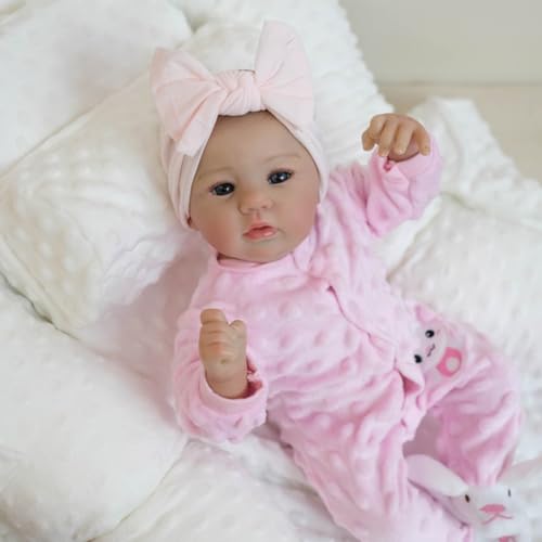 Lonian Reborn Babies Puppen 17 Zoll realistische Neugeborene Mädchen lebensechte echte Baby offenes Auge Weichheit Stoff Körper, der niedlich Aussehen Kleinkind Silikon Vinyl Gliedmaßen von Lonian