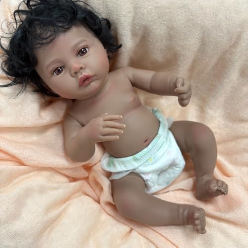 Lonian Reborn Puppen 18 Zoll 48cm Ganzkörper Vinyl Silikon Mädchen Baby anatomisch korrigieren Hand implantiert schwarzes Haar realistische Neugeborene Puppe offene Augen von Lonian