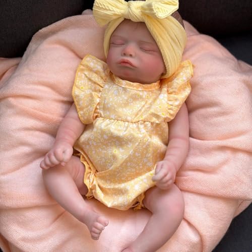 Lonian Reborn Puppen - 18-Zoll handgefertigte realistische Babypuppen weicher Stoffkörper mit Spielzeugzubehör, Reborn Babypuppen wie EIN lebensechtes Baby (schlafendes Baby) (Gelb) von Lonian