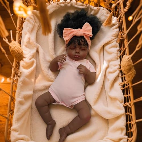 Lonian Reborn Puppen 18 Zoll lebensecht schwarzes Mädchen Weichheit Körper afrikanisch realistisch neugeborenes echtes Leben Baby Karamell Haut lockig hairss für Kinder Alter 3 + von Lonian