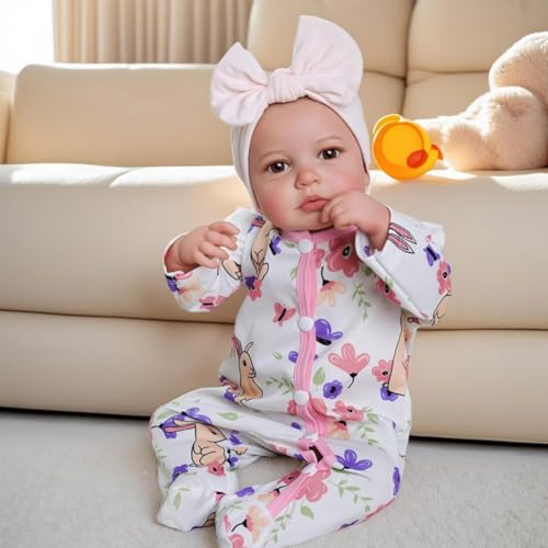 Lonian Reborn Puppen 19 Zoll Reborn Puppen Realistische Neugeborene Babypuppen Weicher Körper Poseable Voll Vinyl Körper Mädchen wie EIN lebhaftes Baby mit Fütterungskit für Kinder (Hazel) von Lonian