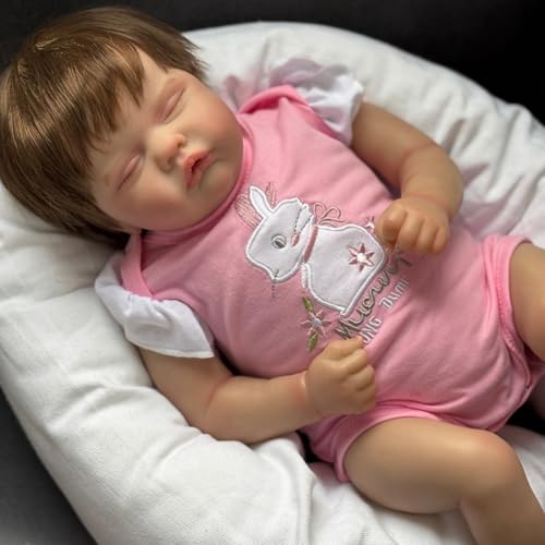 Lonian Reborn Puppen - 19 Zoll handgefertigte realistische Babypuppen weicher Stoffkörper mit Spielzeugzubehör, Reborn Babypuppen wie EIN lebensechtes Baby (schlafendes Baby) (Rosa) von Lonian