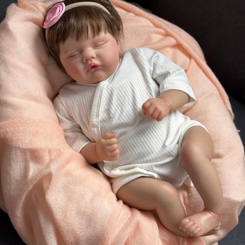 Lonian Reborn Puppen - 19 Zoll handgefertigte realistische Babypuppen weicher Stoffkörper mit Spielzeugzubehör, Reborn Babypuppen wie EIN lebensechtes Baby (schlafendes Baby) (Weiß) von Lonian