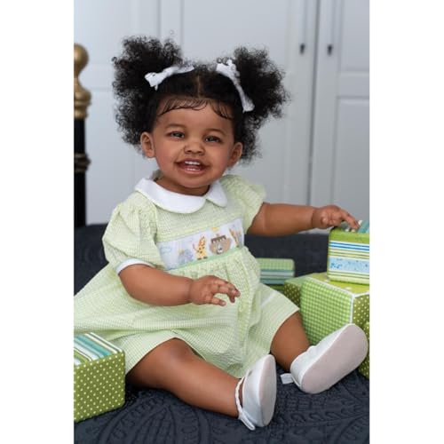 Lonian Reborn Puppen 24 Zoll lebensecht schwarzes Mädchen Weichheit Körper afrikanisch realistisch neugeborenes echtes Leben Baby Puppe Karamell Haut lockig hairss für Kinder Alter 3 + von Lonian