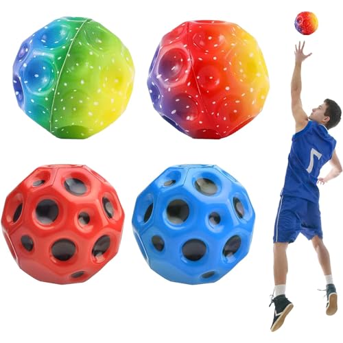 Moon Ball, 4 Stück Jump Ball Gradient Moon Ball Hohe Springender Gummiball Hohe Sprünge Gummiball Space Ball Bounce Ball Bouncing Hohe Bounce-Loch-Ball Mondball Lavaball für Kinder (Farbe) von Lonimia