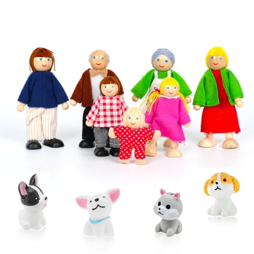 Lonsien Hölzerne Puppenhaus Puppen Familie Set 11 Stück Puppenfamilien Figuren Biegepuppen mit Katze und Hund Spielzeug Minipuppen Zubehör für Pretend Dollhouse Geschenk Lonsien Hölzerne Puppenhaus Puppen Familie Set 11 Stück Puppenfamilien Figuren Biegepuppen mit Katze und Hund Spielzeug Minipuppen Zubehör für Pretend Dollhouse Geschenk von Lonsien