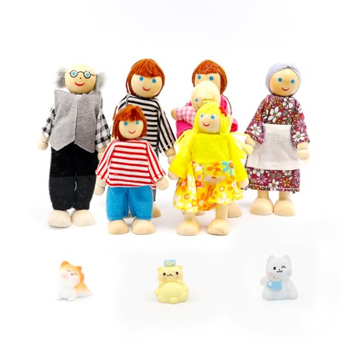 Lonsien Puppenfamilien Figuren Biegepuppen 11 Stück Hölzerne Puppenhaus Puppen Familie Set mit Katze und Hund Spielzeug Minipuppen Zubehör für Pretend Dollhouse Geschenk Lonsien Puppenfamilien Figuren Biegepuppen 11 Stück Hölzerne Puppenhaus Puppen Familie Set mit Katze und Hund Spielzeug Minipuppen Zubehör für Pretend Dollhouse Geschenk von Lonsien