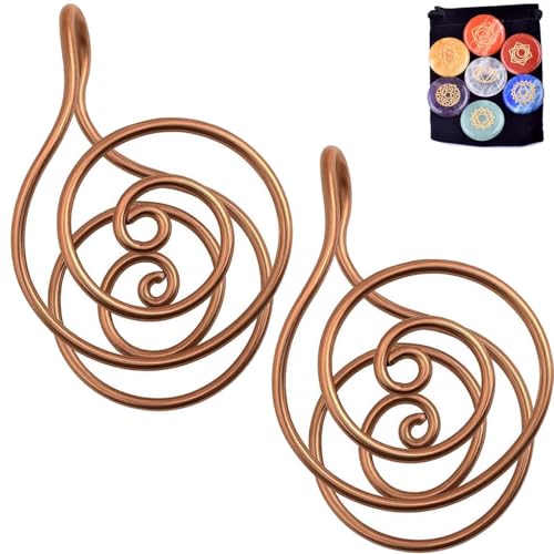 Kupfer-Handflächenring, Reiki-Energiespirale, Handringe for Meditation Und Energieheilung, Handgefertigte Kupfermanschetten for Kristallarbeit, Manifestation Und Chakra-Ausgleich(with Gem,2pcs) von Lonvgrt