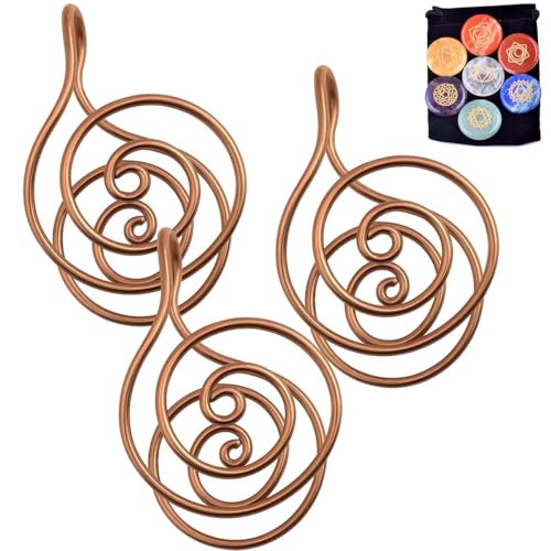 Kupfer-Handflächenring, Reiki-Energiespirale, Handringe for Meditation Und Energieheilung, Handgefertigte Kupfermanschetten for Kristallarbeit, Manifestation Und Chakra-Ausgleich(with Gem,3pcs) von Lonvgrt