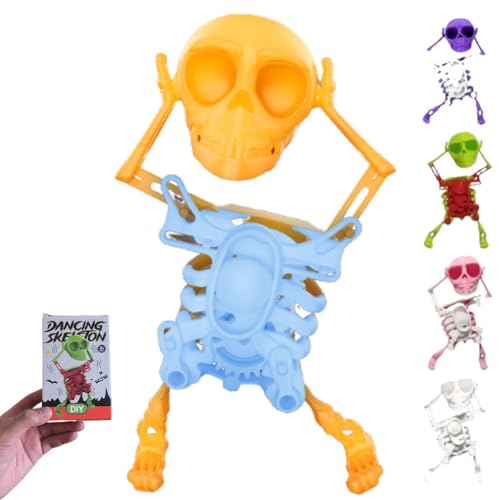 Tanzendes Und Schwingendes 3D-Totenkopfspielzeug, Lustiges Aufziehbares Tanzendes Skelett, Mechanisches Plastikskelett Als Streichgeschenk, Wackelnde Schreibtischdekoration(Glow-in-The-Dark Orange) von Lonvgrt