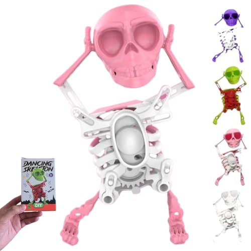 Tanzendes Und Schwingendes 3D-Totenkopfspielzeug, Lustiges Aufziehbares Tanzendes Skelett, Mechanisches Plastikskelett Als Streichgeschenk, Wackelnde Schreibtischdekoration(PinkWhite) von Lonvgrt
