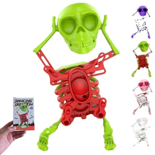 Tanzendes Und Schwingendes 3D-Totenkopfspielzeug, Lustiges Aufziehbares Tanzendes Skelett, Mechanisches Plastikskelett Als Streichgeschenk, Wackelnde Schreibtischdekoration(RedGreen) von Lonvgrt
