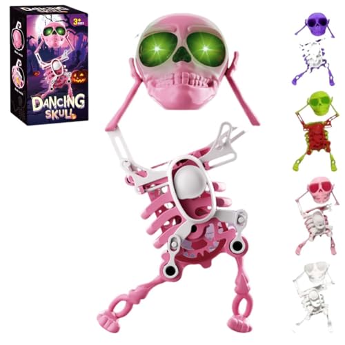 Tanzendes Und Schwingendes 3D-Totenkopfspielzeug, Lustiges Aufziehbares Tanzendes Skelett, Mechanisches Plastikskelett Als Streichgeschenk, Wackelnde Schreibtischdekoration(Sound and Light Pink) von Lonvgrt