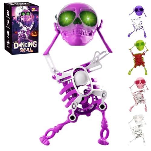 Tanzendes Und Schwingendes 3D-Totenkopfspielzeug, Lustiges Aufziehbares Tanzendes Skelett, Mechanisches Plastikskelett Als Streichgeschenk, Wackelnde Schreibtischdekoration(Sound and Light Purple) von Lonvgrt