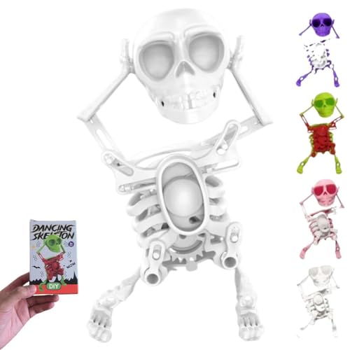 Tanzendes Und Schwingendes 3D-Totenkopfspielzeug, Lustiges Aufziehbares Tanzendes Skelett, Mechanisches Plastikskelett Als Streichgeschenk, Wackelnde Schreibtischdekoration(Weiß) von Lonvgrt