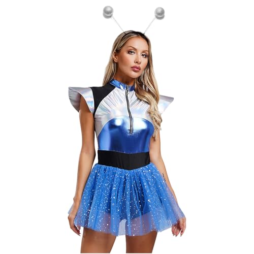 Loodgao Damen Astronaut Kostüm Glänzendes Tutu Kleid Weltall Tüllkleid mit Haarreif für Karneval Halloween Cosplay Outfits Blau 3XL Loodgao Damen Astronaut Kostüm Glänzendes Tutu Kleid Weltall Tüllkleid mit Haarreif für Karneval Halloween Cosplay Outfits Blau 3XL von Loodgao