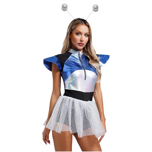 Loodgao Damen Astronaut Kostüm Glänzendes Tutu Kleid Weltall Tüllkleid mit Haarreif für Karneval Halloween Cosplay Outfits Silber XXL Loodgao Damen Astronaut Kostüm Glänzendes Tutu Kleid Weltall Tüllkleid mit Haarreif für Karneval Halloween Cosplay Outfits Silber XXL von Loodgao