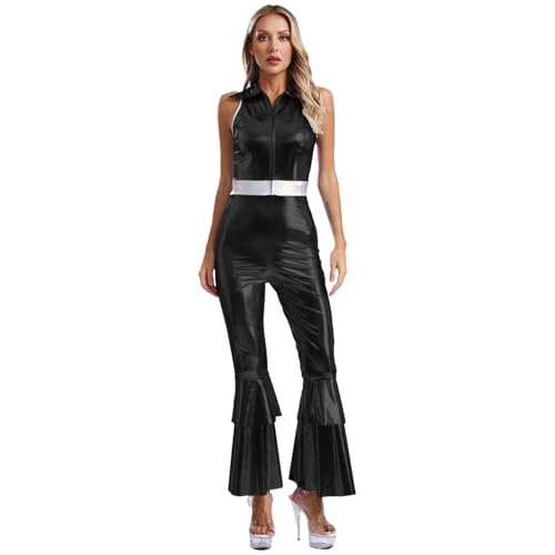 Loodgao Damen Disco Kostüm Glänzend Body Ärmellos Hemd Top und High Waist Schlaghose Skinny Fit Flared Pants Einteiler 70er Jahre Outfits Schwarz M Loodgao Damen Disco Kostüm Glänzend Body Ärmellos Hemd Top und High Waist Schlaghose Skinny Fit Flared Pants Einteiler 70er Jahre Outfits Schwarz M von Loodgao