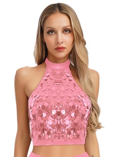 Loodgao Damen Glänzend Neckholder Top Rückenfrei Tanzshirts Kurz Bauchfrei Pailletten Oberteil Bauchtanz Modern Jazz Outfits Gogo Clubwear Rosa S Loodgao Damen Glänzend Neckholder Top Rückenfrei Tanzshirts Kurz Bauchfrei Pailletten Oberteil Bauchtanz Modern Jazz Outfits Gogo Clubwear Rosa S von Loodgao