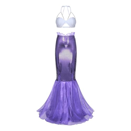 Loodgao Damen Halloween Meerjungfrau Kostüm Glänzend BH Top Neckholder Bra Oberteil und High Waist Fischschuppen Rock Maxirock Fischschwanz Typ F XL Loodgao Damen Halloween Meerjungfrau Kostüm Glänzend BH Top Neckholder Bra Oberteil und High Waist Fischschuppen Rock Maxirock Fischschwanz Typ F XL von Loodgao