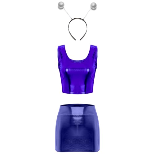 Loodgao Damen Metallic Crop Top und Slim Fit Bodycon Rock mit Alien Haarreifen Welfall Super Heldin Cosplay Kostüm Gogo Outfits Clubwear Blau Einheitsgröße Loodgao Damen Metallic Crop Top und Slim Fit Bodycon Rock mit Alien Haarreifen Welfall Super Heldin Cosplay Kostüm Gogo Outfits Clubwear Blau Einheitsgröße von Loodgao