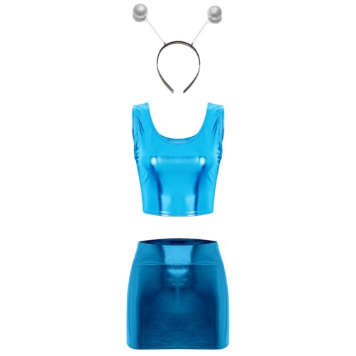 Loodgao Damen Metallic Crop Top und Slim Fit Bodycon Rock mit Alien Haarreifen Welfall Super Heldin Cosplay Kostüm Gogo Outfits Clubwear Hellblau Einheitsgröße Loodgao Damen Metallic Crop Top und Slim Fit Bodycon Rock mit Alien Haarreifen Welfall Super Heldin Cosplay Kostüm Gogo Outfits Clubwear Hellblau Einheitsgröße von Loodgao