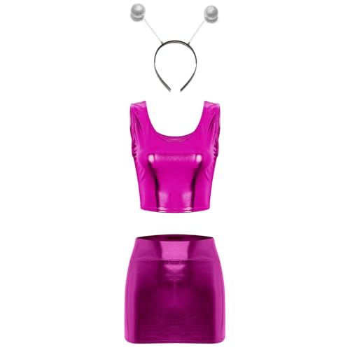 Loodgao Damen Metallic Crop Top und Slim Fit Bodycon Rock mit Alien Haarreifen Welfall Super Heldin Cosplay Kostüm Gogo Outfits Clubwear Rose Einheitsgröße Loodgao Damen Metallic Crop Top und Slim Fit Bodycon Rock mit Alien Haarreifen Welfall Super Heldin Cosplay Kostüm Gogo Outfits Clubwear Rose Einheitsgröße von Loodgao