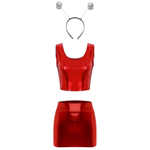 Loodgao Damen Metallic Crop Top und Slim Fit Bodycon Rock mit Alien Haarreifen Welfall Super Heldin Cosplay Kostüm Gogo Outfits Clubwear Rot Einheitsgröße Loodgao Damen Metallic Crop Top und Slim Fit Bodycon Rock mit Alien Haarreifen Welfall Super Heldin Cosplay Kostüm Gogo Outfits Clubwear Rot Einheitsgröße von Loodgao
