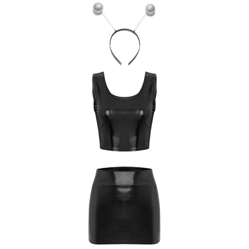 Loodgao Damen Metallic Crop Top und Slim Fit Bodycon Rock mit Alien Haarreifen Welfall Super Heldin Cosplay Kostüm Gogo Outfits Clubwear Schwarz Einheitsgröße Loodgao Damen Metallic Crop Top und Slim Fit Bodycon Rock mit Alien Haarreifen Welfall Super Heldin Cosplay Kostüm Gogo Outfits Clubwear Schwarz Einheitsgröße von Loodgao