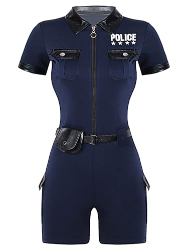 Loodgao Damen Polizei Body Kurzarm Hemd Oberteil und Kurze Hose Einteiler mit Zipper Buchstaben Professionelle Berufskleidung Gogo Outfits Clubwear Navy blau 3XL Loodgao Damen Polizei Body Kurzarm Hemd Oberteil und Kurze Hose Einteiler mit Zipper Buchstaben Professionelle Berufskleidung Gogo Outfits Clubwear Navy blau 3XL von Loodgao