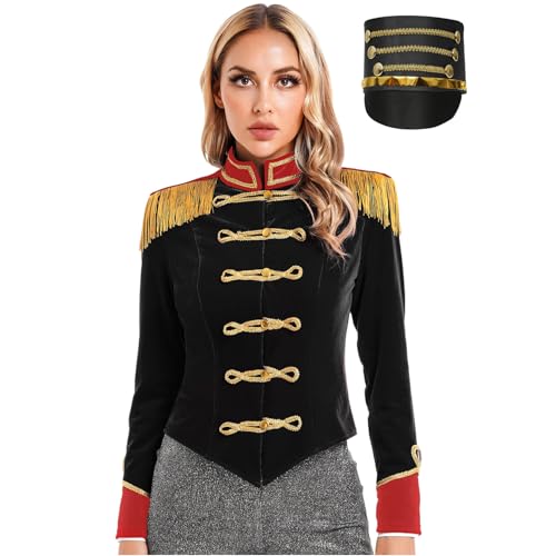 Loodgao Damen Zirkusdirektor Kostüm Samt Jacke Slim Fit Blazer mit Goldene Knöpfe + Zylinder Hut Halloween Cosplay Outfits Schwarz 3XL Loodgao Damen Zirkusdirektor Kostüm Samt Jacke Slim Fit Blazer mit Goldene Knöpfe + Zylinder Hut Halloween Cosplay Outfits Schwarz 3XL von Loodgao
