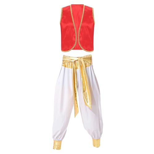 Loodgao Herren Arabische Weste Satin Gilet und Orientalische Hose Weites Bein Pumphose Haremshose mit Metallic Stoffgürtel Cartoon Figur Cosplay Outfits Burgunder & Weiß XL Loodgao Herren Arabische Weste Satin Gilet und Orientalische Hose Weites Bein Pumphose Haremshose mit Metallic Stoffgürtel Cartoon Figur Cosplay Outfits Burgunder & Weiß XL von Loodgao