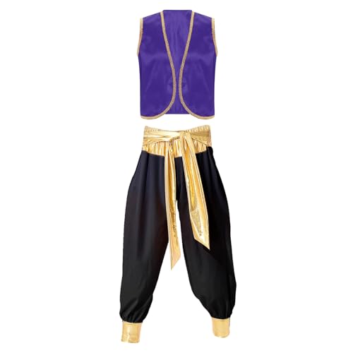 Loodgao Herren Arabische Weste Satin Gilet und Orientalische Hose Weites Bein Pumphose Haremshose mit Metallic Stoffgürtel Cartoon Figur Cosplay Outfits Dunkellila Schwarz XL Loodgao Herren Arabische Weste Satin Gilet und Orientalische Hose Weites Bein Pumphose Haremshose mit Metallic Stoffgürtel Cartoon Figur Cosplay Outfits Dunkellila Schwarz XL von Loodgao