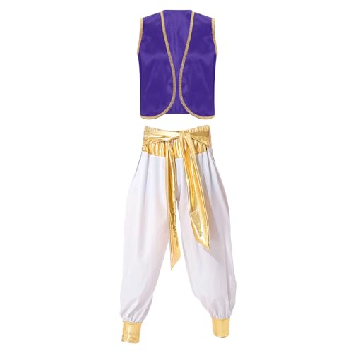 Loodgao Herren Arabische Weste Satin Gilet und Orientalische Hose Weites Bein Pumphose Haremshose mit Metallic Stoffgürtel Cartoon Figur Cosplay Outfits Dunkellila Weiß XL Loodgao Herren Arabische Weste Satin Gilet und Orientalische Hose Weites Bein Pumphose Haremshose mit Metallic Stoffgürtel Cartoon Figur Cosplay Outfits Dunkellila Weiß XL von Loodgao