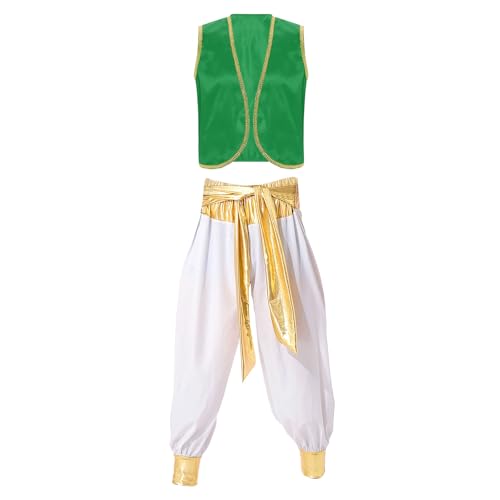 Loodgao Herren Arabische Weste Satin Gilet und Orientalische Hose Weites Bein Pumphose Haremshose mit Metallic Stoffgürtel Cartoon Figur Cosplay Outfits Grün Weiß M Loodgao Herren Arabische Weste Satin Gilet und Orientalische Hose Weites Bein Pumphose Haremshose mit Metallic Stoffgürtel Cartoon Figur Cosplay Outfits Grün Weiß M von Loodgao