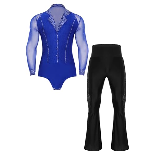 Loodgao Herren Langarm Hemd Body Durchsichtig Mesh Spleiß Trikot Glitzer Leotard und Lange Hose mit Fransen Latein Standard Outfits Blau XXL Loodgao Herren Langarm Hemd Body Durchsichtig Mesh Spleiß Trikot Glitzer Leotard und Lange Hose mit Fransen Latein Standard Outfits Blau XXL von Loodgao