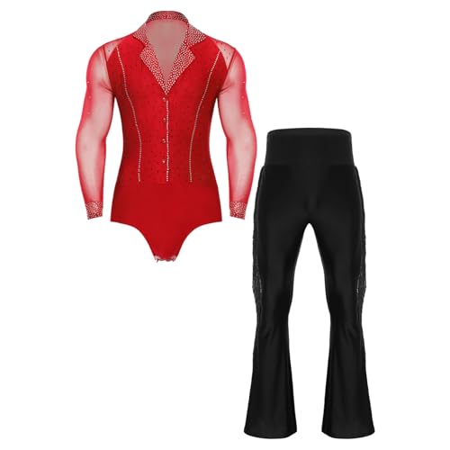 Loodgao Herren Langarm Hemd Body Durchsichtig Mesh Spleiß Trikot Glitzer Leotard und Lange Hose mit Fransen Latein Standard Outfits Rot M Loodgao Herren Langarm Hemd Body Durchsichtig Mesh Spleiß Trikot Glitzer Leotard und Lange Hose mit Fransen Latein Standard Outfits Rot M von Loodgao
