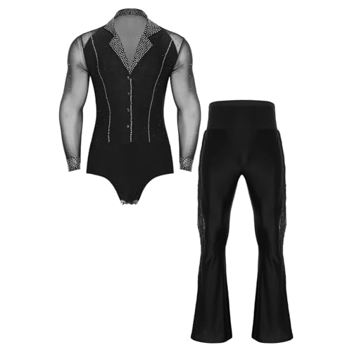 Loodgao Herren Langarm Hemd Body Durchsichtig Mesh Spleiß Trikot Glitzer Leotard und Lange Hose mit Fransen Latein Standard Outfits Schwarz XXL Loodgao Herren Langarm Hemd Body Durchsichtig Mesh Spleiß Trikot Glitzer Leotard und Lange Hose mit Fransen Latein Standard Outfits Schwarz XXL von Loodgao