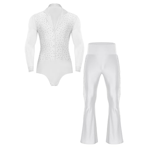 Loodgao Herren Langarm Hemd Body Durchsichtig Mesh Spleiß Trikot Glitzer Leotard und Lange Hose mit Fransen Latein Standard Outfits Weiß XL Loodgao Herren Langarm Hemd Body Durchsichtig Mesh Spleiß Trikot Glitzer Leotard und Lange Hose mit Fransen Latein Standard Outfits Weiß XL von Loodgao