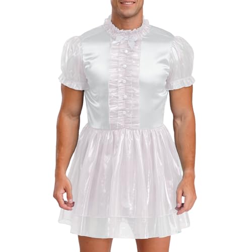 Loodgao Herren Sissy Nachthemden Kurzarm Satin Tutu Kleider Vintage Retro Diestmädchen Kostüm Französische Zimmermädchen Uniformen Elegant Nachtwäsche Weiß 3XL Loodgao Herren Sissy Nachthemden Kurzarm Satin Tutu Kleider Vintage Retro Diestmädchen Kostüm Französische Zimmermädchen Uniformen Elegant Nachtwäsche Weiß 3XL von Loodgao
