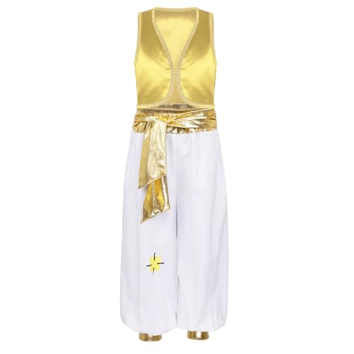 Loodgao Jungen Arabische Weste Satin Gilet und Orientalische Hose Weites Bein Pumphose Haremshose mit Metallic Stoffgürtel Cartoon Figur Cosplay Outfits Gelb 146-152 Loodgao Jungen Arabische Weste Satin Gilet und Orientalische Hose Weites Bein Pumphose Haremshose mit Metallic Stoffgürtel Cartoon Figur Cosplay Outfits Gelb 146-152 von Loodgao